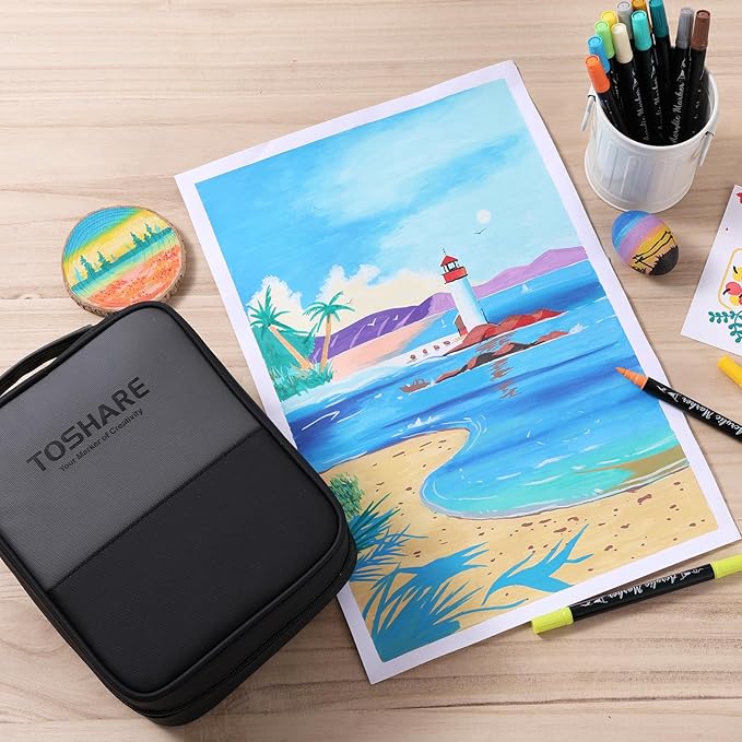 120 Colors Acrylic Paint Markers Waterproof Dual Tip Acrylic Paint Pens with Brush & Fine Tip Professional Marker Set Scrapbook Markers for Paper Rock Wood Fabric Glass Ceramic and DIY Crafts