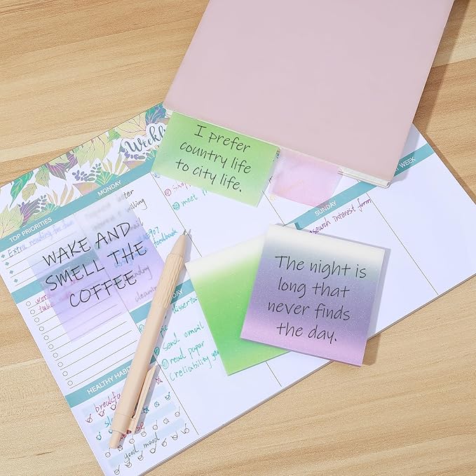 BAYTORY 300 Sheets Transparent Glitter Sticky Note, 3 × 3 Clear Memo Pads, Self-Stick Index Tabs, Waterproof See Through Self-Adhesive Sticky Notes, for Office School Supplies (76mm)