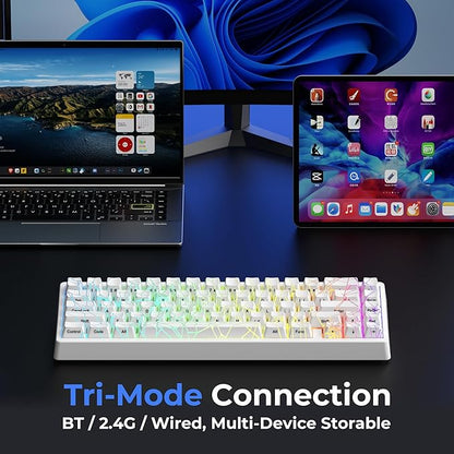 x XVX M67 Wireless 60% Percent Keyboard, QMK/VIA Gaming Keyboard, Tri-Mode Thocky Creamy Mechanical Key Board, Hot Swappable Gasket Mount RGB IMD Tech for Win/Mac, Spider Web Theme, White