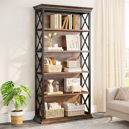 Tribesigns 6-Tier Bookcase, 71 Inches Industrial Bookshelves and Bookcases, Floor Standing 5 Shelf Display Storage Shelves Tall Bookcase for Home Office, Living Room, Bed Room, 2 Pcs