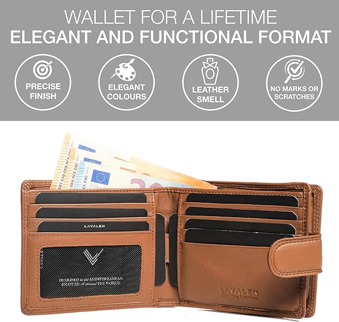 Soft Leather Wallet for Men - Mens Wallet Bifold with Zipper Coin Pocket - Holds Bills, Credit Cards, Coins - Carteras para Hombres Piel - Billeteras de Hombres Cuero Original - RFID Blocking.