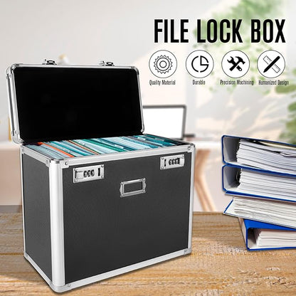 File Organizer Storage Box, Portable Locking Storage Totes - Storage Box with Dual Combination Locks for Filing Office Documents (Black)