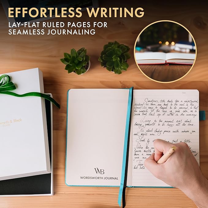 Wordsworth & Black A5 Lined Journal 216 Lined Pages, Hardcover Leather, 120 GSM Paper, Journaling Notebook for Work & Sketching, Journals for Women, Men - Gifts Box Included Turquoise