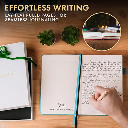 Wordsworth & Black A5 Lined Journal 216 Lined Pages, Hardcover Leather, 120 GSM Paper, Journaling Notebook for Work & Sketching, Journals for Women, Men - Gifts Box Included Turquoise