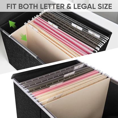 BALEINE File Organizer Box with Lid, Collapsible File Folder Organizer with Plastic Slide, Hanging File Folder Box for Office Document Storage (2 Pack, Black)