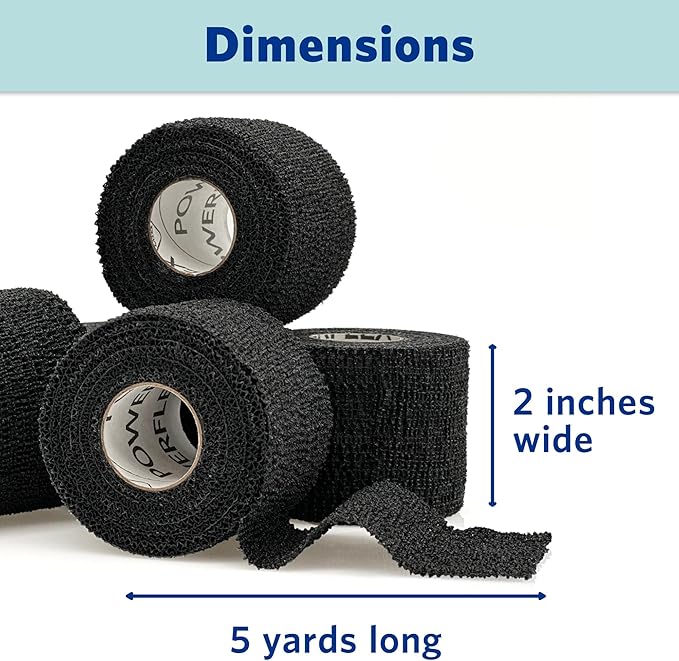 PowerFlex – Self-Adhering Sports Wrap for Injury Prevention & Post-Injury Stability – Medical-Grade, Sweat & Water Resistant First Aid Wrap for Athletes - Black, 2 inch, 2 Rolls