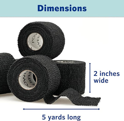 PowerFlex – Self-Adhering Sports Wrap for Injury Prevention & Post-Injury Stability – Medical-Grade, Sweat & Water Resistant First Aid Wrap for Athletes - Black, 2 inch, 6 Rolls