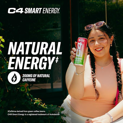 Cellucor C4 Smart Energy Drink – Boost Focus and Energy with Zero Sugar, Natural Energy, and Nootropics - 200mg Caffeine - Cherry Berry Lime (12oz Pack of 12)