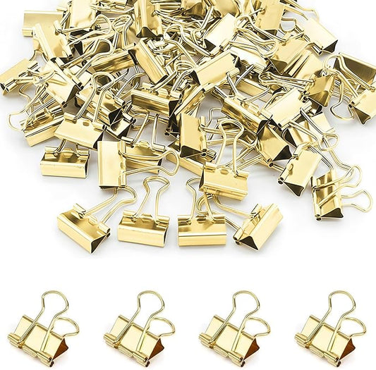 50 Pack Small Gold Binder Clips 3/4 Inch (19 mm), Colored Little Paper Clamps, Tiny Mini Paper Clips for Office Home School Business 0.75"