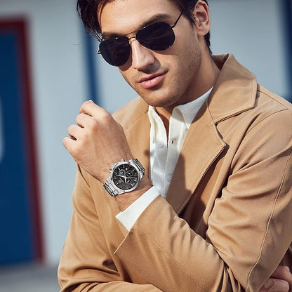 BY BENYAR Mens Watches Analog Quartz Chronograph Waterproof Wrist Watches for Men Fashion Business Work Casual Sport Designer Dress Watch with Calendar Elegant Gifts for Men