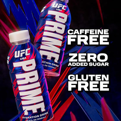 PRIME Hydration UFC, Sports Drinks, Electrolyte Enhanced for Replenishing Fluids, 250mg BCAAs, B Vitamins, Antioxidants, Low Sugar, 16.9 Fl Oz, 12 Pack