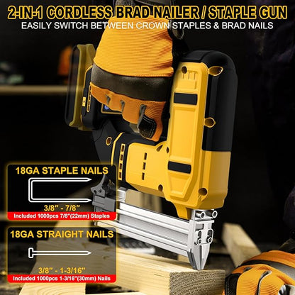 18 Gauge Cordless Brad Nailer & Staple Gun for Dewalt 20V MAX Battery, 2-in-1 Battery Powered Nail Gun with 2000 Nails, Electric Nail Gun for Woodworking, DIY, Framing & Home Improvement (No Battery)