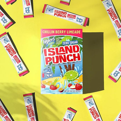 Wyler's Light Island Punch Singles To Go, Water Drink Mix, Chillin Berry Limeade, 10 Count, Pack Of 12 (120 Single Servings)