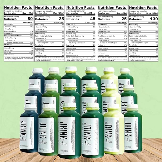 JRINK by Purée Easy Juice Cleanse, Cold Pressed Detox Drink with Organic 3 Day-Healthy Vegetable and Fruit Juice, Frozen Pressed Juice Cleanse, 18 Bottles, 16oz Each