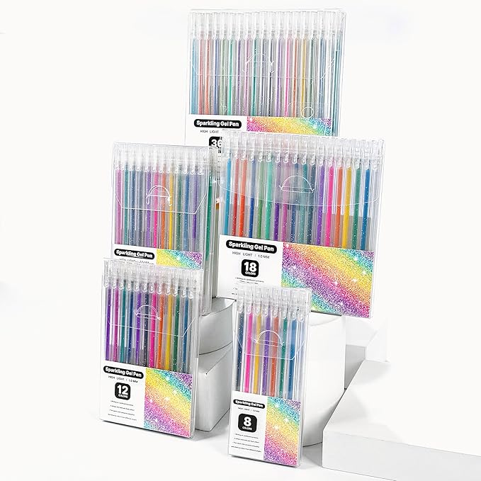 Sparkle Glitter Gel Pens 36 Colors, Metallic Glitter Gel Pen Set, 1mm Fine Point, Click-Off Cap Gel Pens for Journaling Art Projects, Kids Adults Coloring Supplies, Highlightings