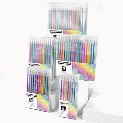 Sparkle Glitter Gel Pens 36 Colors, Metallic Glitter Gel Pen Set, 1mm Fine Point, Click-Off Cap Gel Pens for Journaling Art Projects, Kids Adults Coloring Supplies, Highlightings