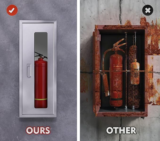 Fire Extinguisher Cabinet ,Wall Mount Fire Extinguisher Box ,Surface Mounted, 25-9/16" H x 9-13/16" W x 6-7/8" D Heavy Duty Fire Extinguisher Mount Stainless Steel (Stainless Steel Color)