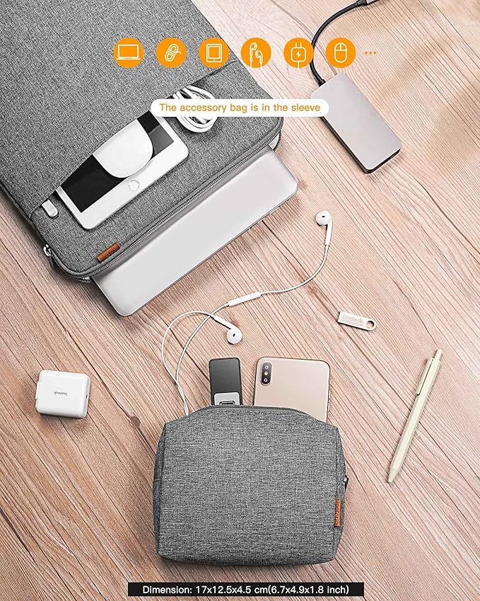 Inateck 360° Protection Laptop Bag with Accessory Bag, Compatible with 13-inch MacBook Air/Pro M4 M3 M2 M1 2016-2025, Gray