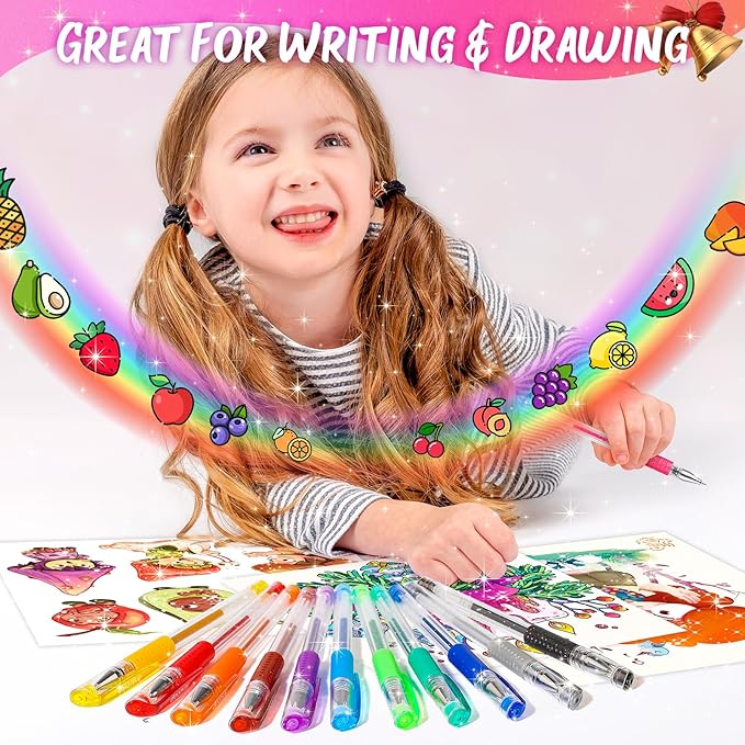 Stocking Stuffers for Kids Teens Girls Boys, 12-Color Scented Glitter Gel Pens, Coloring Markers Colored Pen Set, Cute Glitter Pens Journaling Supplies Fun Stationary, Halloween Christmas Gifts