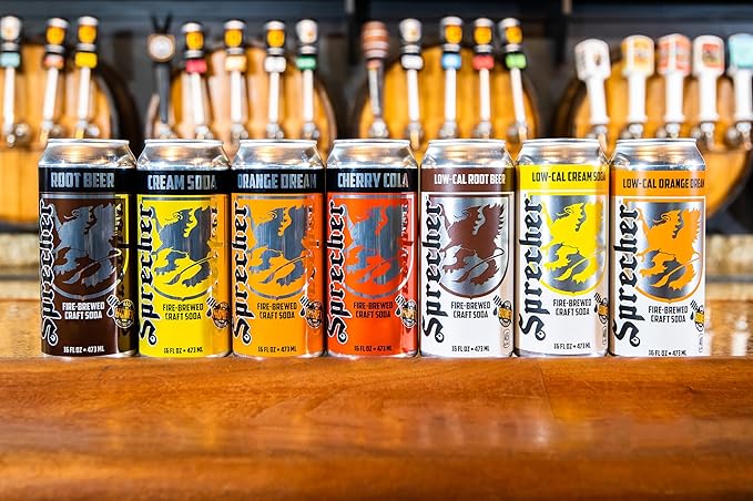 Sprecher Low-Cal Cream Soda, Fire-Brewed Diet Soda with Real Honey, Handcrafted Reduced Calorie Cream Soda, Caffeine-Free Gourmet Beverage – 16 fl oz Cans (12 Pack)
