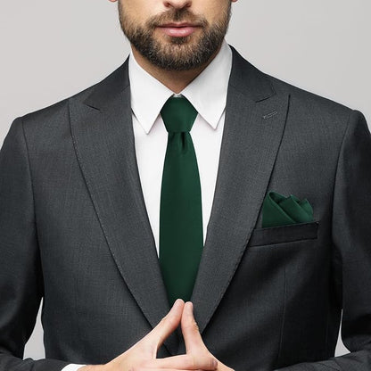 Black Tie Set in Gift Box Mens Solid Color 3.15" (8CM) Black Necktie and Pocket Square Set