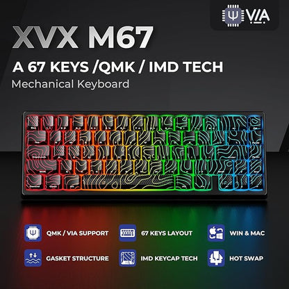 XVX M67 60% Keyboard with IMD Keycaps, QMK/VIA Topographic Gaming Keyboard, Wired Mechanical Key Board, RGB Custom Gasket Hot Swappable, for Windows & Mac, Interstellar Black