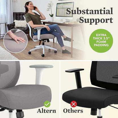 HON Altern Ergonomic Office Chair with Headrest, Arms, Wheels, Foam Cushion Seat, Mid Back Home Office Desk Chair Comfy, Height Adjustable Arms, Synchro-Tilt, Seat-Slide, Black
