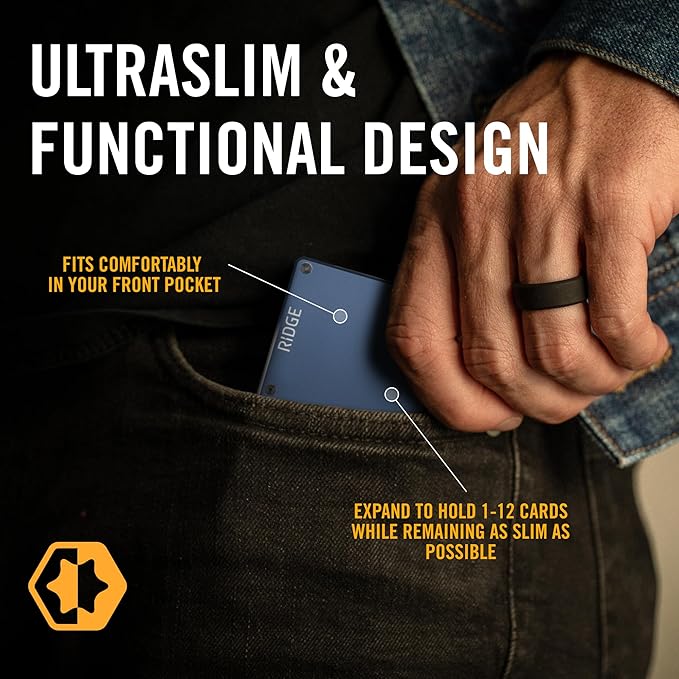The Ridge Wallet for Men - Slim Minimalist Compact Wallet and Card Holder, RFID Protected Front Pocket Wallets with Integrated Money Clip (Alpine Navy)