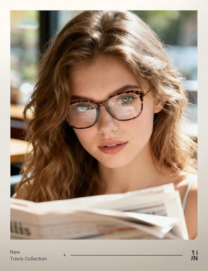 TIJN Blue Light Blocking Glasses for Women Men TR90 Rectangle Frame and Chic Preppy Style Computer Screen Glasses
