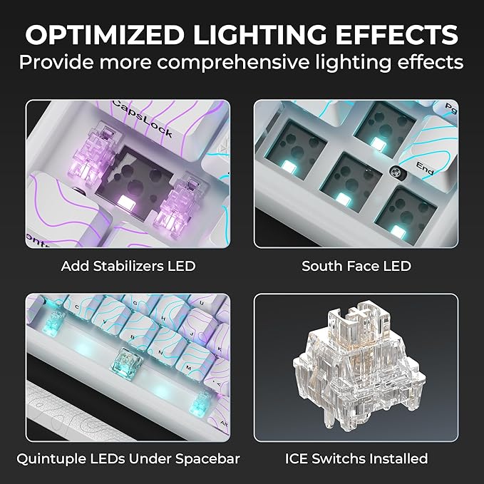 HITIME x XVX M67 Topographic Wired Gaming Keyboard with IMD Tech Keycaps, QMK/VIA 60 Percent Keyboard Custom, Creamy Mechanical Key Board Gasket, RGB Hot Swappable, Stellar White(JadeStone)