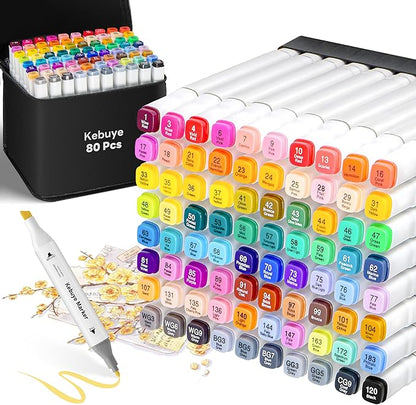 Alcohol Markers Set 80 Colors, Art Markers for Adult Coloring Dual Tip Permanent for Drawing Sketching, Alcohol Based Markers with Case Perfect for Adult Artists Students Gift