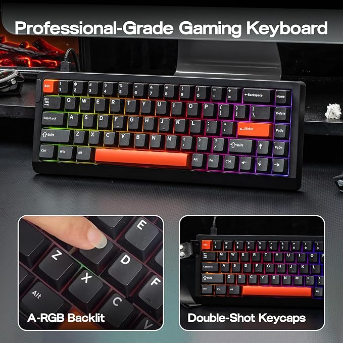 EPOMAKER HE68 Lite Hall Effect Gaming Keyboard, 8k Polling & 128K Scan Rate, 0.005mm Adjustable Trigger, 0.125ms Latency, 5-Layer Sound-Dampened, Snap Key, SOCD, A-RGB, Wired, Mac Software (Black Red)