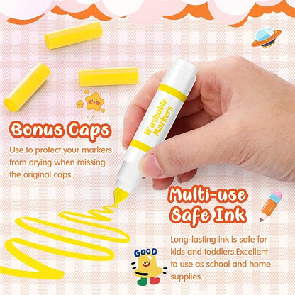 Janlaugh 30 Pcs Mini Washable Markers Bulk Broad Line Conical Tip Washable Mark Pen Set Short Coloring Paint Pen for Art Projects Teacher Party Favors (Yellow)