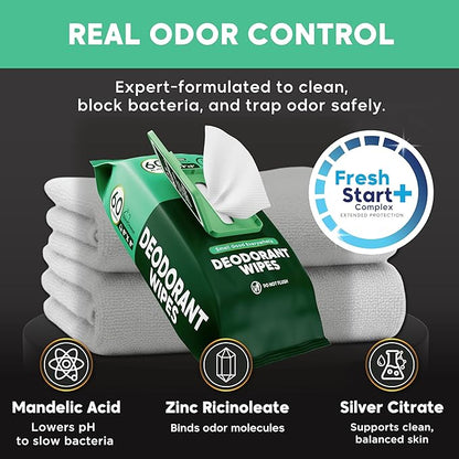 Deodorant Wipes for Men - Freshening Body Towelettes for Post-Workout, Travel, and Daily Deodorizing - On-the-Go Fresh Scent Cleansing Wipes, 120 Count (2 Pack)