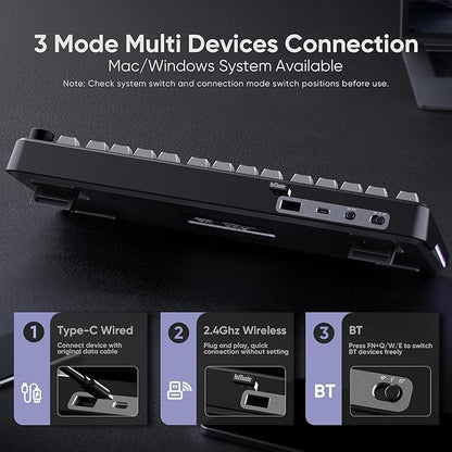 RedThunder K75 Wireless Mechanical Gaming Keyboard, 75% Hot Swappable Creamy Keyboard with Knob, RGB Backlit, Pre-lubed Linear Switches, Side Printed PBT Keycaps, Wireless/Wired/BT5.0 Connection Mode
