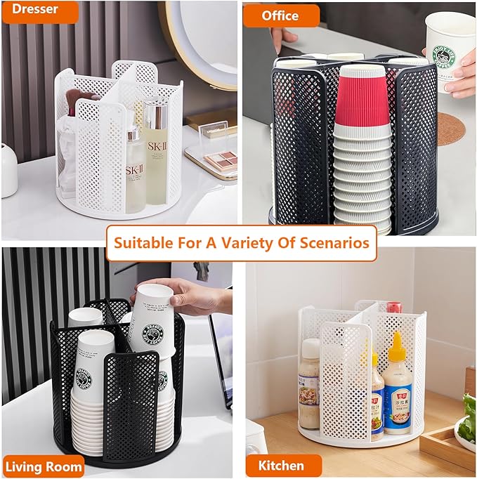 Paper Cup and Lid Holder, CITZCFYU Rotatable Coffee Cup Dispenser fit 5-16oz Disposable Cups Organizer, Plastic Cup Storage Rack for Countertop, Coffee Shop, Station, Bar, Office,Kitchen, Black