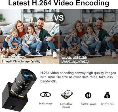 Manual Zoom USB Camera with 2.8-12mm CS Lens, H.264 1080P 30fps Webcam, Low Light Vision & Laser Light Burn, Compatible with Windows/macOS/Linux for Industrial Inspection & Remote Conferencing