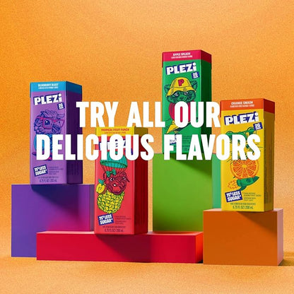 PLEZi Fruit Juice Boxes For Kids, Blueberry Blast – Low Sugar Drinks with Dietary Fiber, Healthy Vitamin C, and Potassium Electrolytes – 6.75 Fl Oz (Pack of 32)