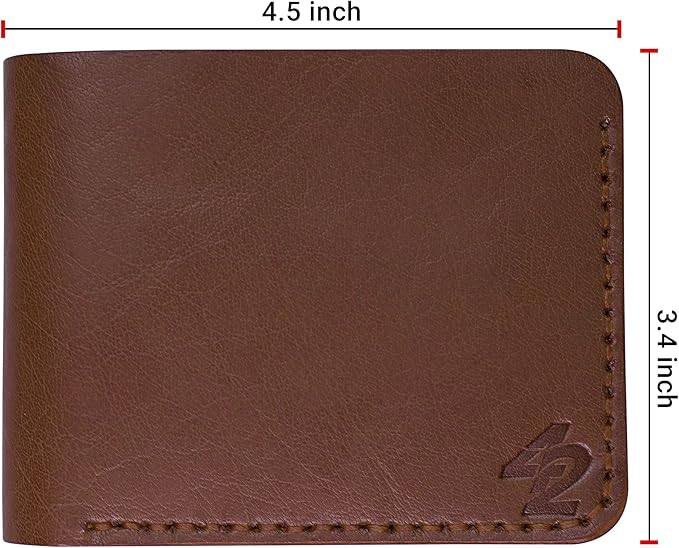Genuine Leather Wallet for Men – Slim Bifold handmade mens wallet with ID Window & Card Slots Classic Minimalist Leather Wallet Gift (Brown)