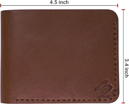 Genuine Leather Wallet for Men – Slim Bifold handmade mens wallet with ID Window & Card Slots Classic Minimalist Leather Wallet Gift (Brown)