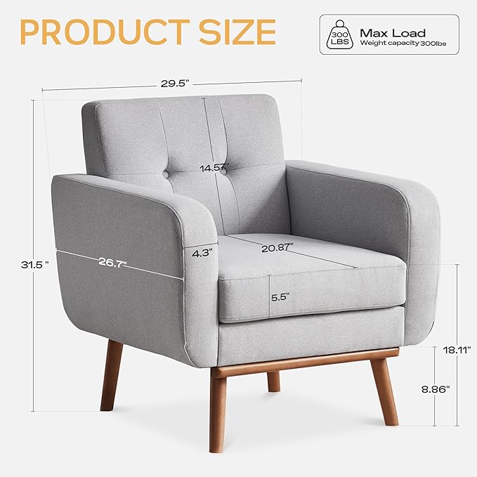 HUIMO Living Room Set, Button Tufted Living Room Furniture Sets, Upholstered Modern Couch Set with Solid Frame, Deep Seat Sofa Set for Living Room, Office (Light Grey, 2 Piece Set-loveseat+Chair)