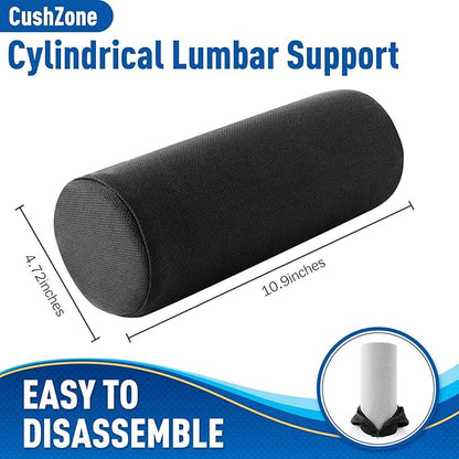 Lumbar Roll Support Pillow for Office Chair, Car, Gaming Chair, Memory Foam Back Cushion with Washable Cover for Relieving Back Pain & Improving Posture,Black