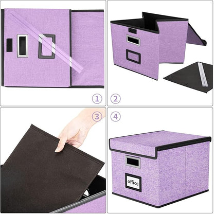 Huolewa Decorative File Organizer Storage Box with Lid, Linen Hanging Filing & Storage Box with Plastic Slide for Office/Decor/Hom, Universal Hanging Filing Organization Box for Letter/Legal Folder