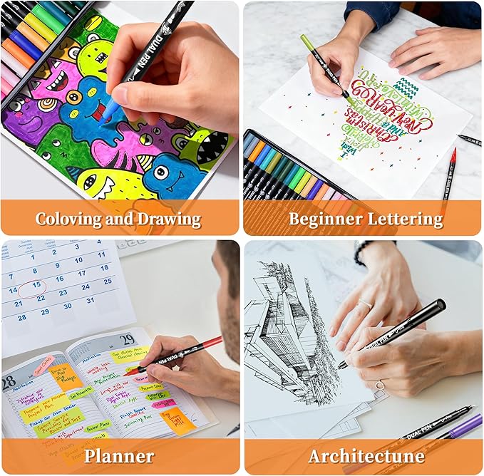 TBC The Best Crafts Dual Markers Brush Pens, 120 colors Art Marker Art Markers Gifts for Teens,Double Tip Colored Pen for Adult Coloring Books Coloring Writing