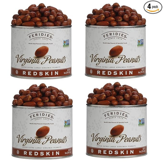 FERIDIES Extra Large Salted Red Skin Peanuts, All Natural, No Preservatives, Kosher 9 Ounce (Pack of 4)