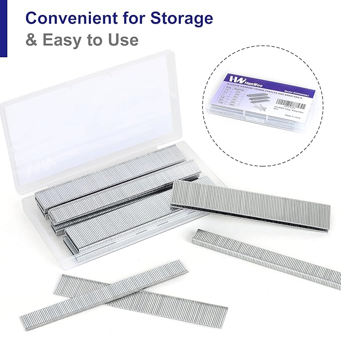 HW HAMWOO 18 Gauge 1/4" Narrow Crown Staples and Brad Nails,Galvanized Nail Assorted, Suitable for Most Brand of 18 GA Pneumatic and Electric Brad Nailer(1/2",3/4",1"& 5/8",1",1-1/4":4200Pcs)
