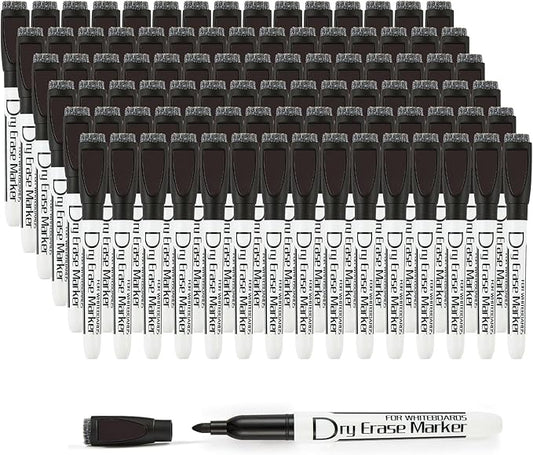 Volcanics Magnetic Dry Erase Markers With Eraser Low Odor Fine Tip Whiteboard Markers White Board Pens for Office Home and School, Pack of 90, Black