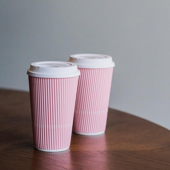 Disposable Coffee Cups With Lids - 16 oz To Go Coffee Cup (70 Pack). Large Travel Cups Hold Shape With Hot and Cold Drinks, No Leaks! Insulated Ripple Cups Protect Hands, No Sleeves needed!