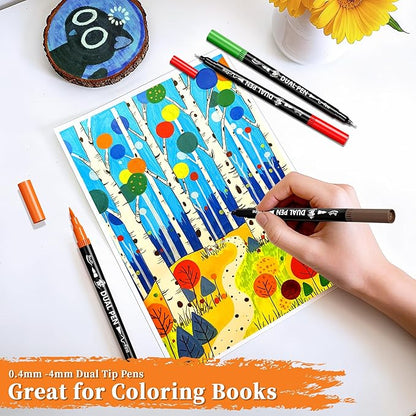 TBC The Best Crafts Dual Markers Brush Pens, 120 colors Art Marker Art Markers Gifts for Teens,Double Tip Colored Pen for Adult Coloring Books Coloring Writing