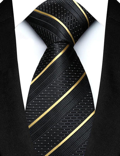 JEMYGINS Mens Striped Tie and Lapel Pin Necktie Pocket Square with Tie Clip Sets for Business Casual 4PCS